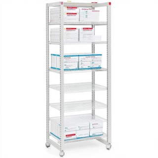 Medical rack for medicines, copy space, AI generated