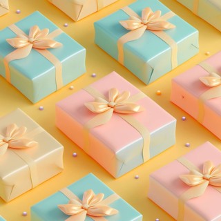 Gift boxes tied with ribbons, in pastel colors, AI generated