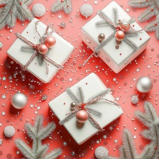3D illustrations, Christmas gifts in white boxes, patterns, AI generated