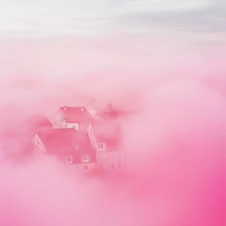 City ??in pink fog, top view, AI generated
