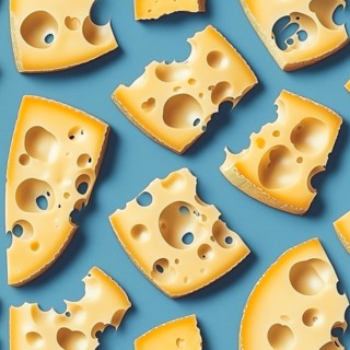 Cheese on a blue background, top view, pattern, AI generated