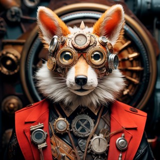 Portrait of a fox in steam punk style, AI generated