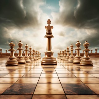 Storm clouds over the chess king, AI generated