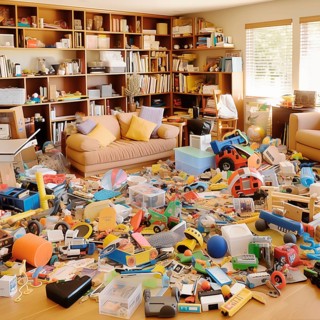 Mess in the children's room, scattered toys, AI generated