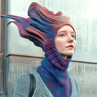 Girl in a futuristic knitted hat, AI generated
