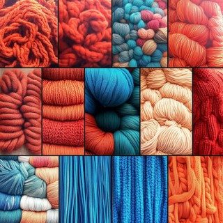 Multi-colored wool yarn, photo collage, AI generated