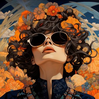 Woman with flowers in her hair, color illustration, AI generated