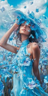 Romantic girl in blue clothes, oil painting, AI generated