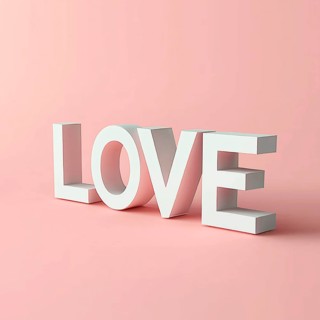 The word love on a pink background, 3D, minimalism, AI generated