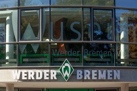 SV Werder Bremen logo at the Weserstadtion soccer stadium, Bremen