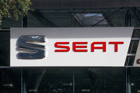 Toyota logo of the Spanish car brand Seat at a car dealership, Germany