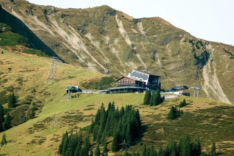Fellhornbahn, Schlappoldsee station, behind Schlappoldkopf and Söllerkopf, Oberstdorf, Oberallgäu,