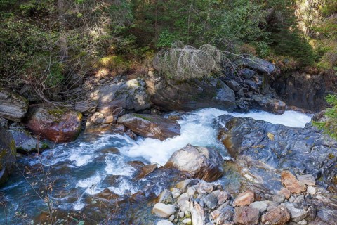 Gorge or Schlucht Ruetz Cataract on the Ruetz River with rapids on the Wilde Wasser Weg,