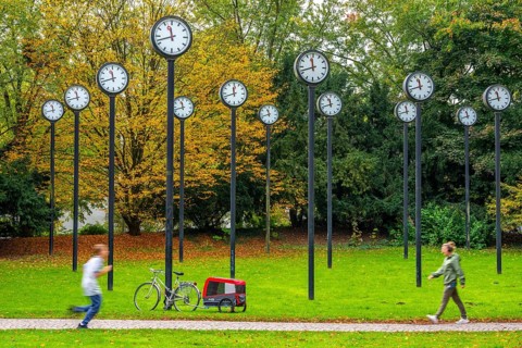 The art installation Zeitfeld in Volksgarten Park in Düsseldorf-Oberbilk, a total of 24 station