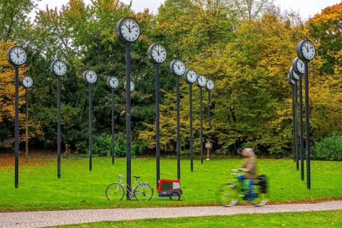The art installation Zeitfeld in Volksgarten Park in Düsseldorf-Oberbilk, a total of 24 station