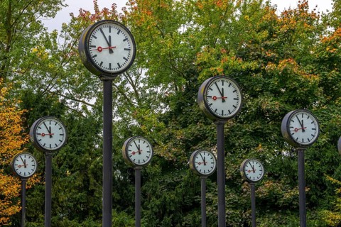 The art installation Zeitfeld in Volksgarten Park in Düsseldorf-Oberbilk, a total of 24 station