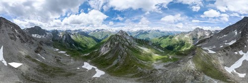 360° alpine panorama, aerial view, Lasörling summit, Lasörling Group, Hohe Tauern, East Tyrol,