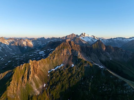 Alpine panorama, aerial view, summit of the Großvenediger, Venediger Group and Lasörling Group,