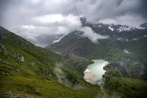 Cloudy mountain landscape, Margaritzen Reservoir, Grossglockner High Alpine Road, Hohe Tauern