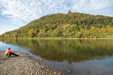 Mountain, forest, man, Weser, reflection, Kaiser Wilhelm Memorial, Porta Westfalica, North