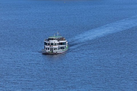 Excursion boat, Biggesee near Sondern, Olpe, Sauerland, North Rhine-Westphalia, Germany