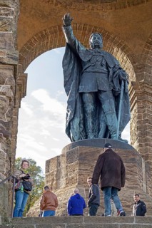 Statue, people, Kaiser Wilhelm Memorial, Porta Westfalica, North Rhine-Westphalia, Germany