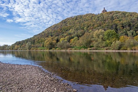 Mountain, forest, Weser, reflection, Kaiser Wilhelm Memorial, Porta Westfalica, North