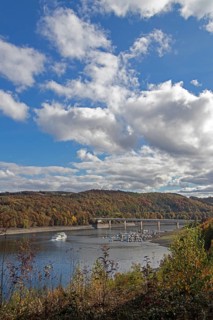 Marina, excursion ship, Talbrücke, Sondern, Olpe, Biggesee, Sauerland, North Rhine-Westphalia,