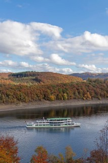 Excursion boat, Biggesee near Sondern, Olpe, Sauerland, North Rhine-Westphalia, Germany