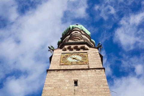 Historic city tower in the old town, Innsbruck, Inn Valley, Tyrolean Alps, Tyrol, Austria