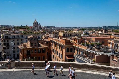 Sant'Agnese church in Agone roofs, observation deck at the Spanish Steps, Rome, Italy