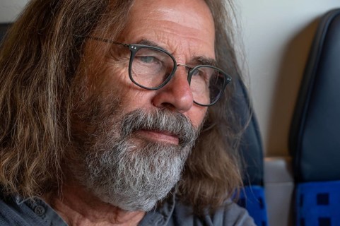 Portrait of man with beard and glasses, Franconia, Bavaria, Germany