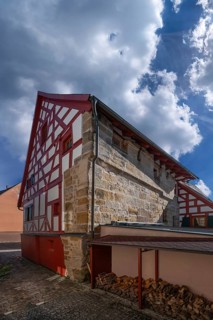 Historic half-timbered house with integrated city wall, built in 1553, reconstructions in 1660 and