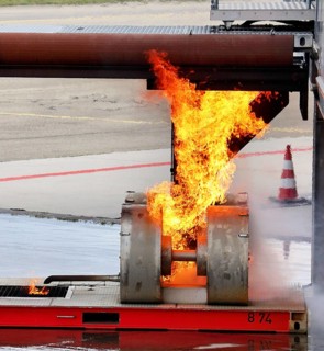 Stuttgart Airport Fire Department is practicing emergencies on a state-of-the-art simulator.