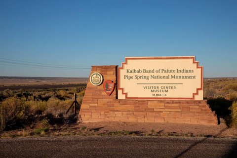 Fredonia, Arizona - The entrance to Pipe Spring National Monument. Ancestral Puebloans and Kaibab