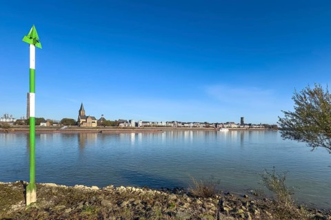 View of the town of Emmerich from the west bank of the Rhine with St. Martini church on the left,