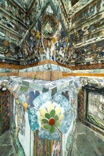 Central Prang of Wat Arun, decorated with colorful ceramic and porcelain ornaments, Thonburi,