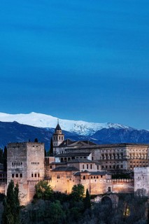 View at dusk of Alhambra, Granada, Andalucia, Spain