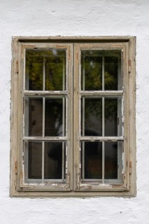 Old, slightly weathered window in a white wall, Weinviertel Lower Austria