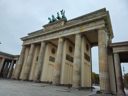 The Brandenburg Gate, monumental city gate and landmark with Doric columns and quadriga under
