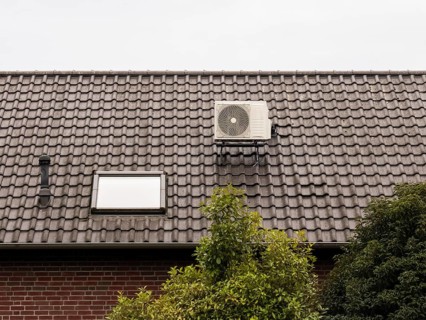 Air conditioning system on the roof of a single-family house in Langenfeld, Germany