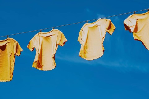 T-shirts hanging from a rope in Arnhem, the Netherlands