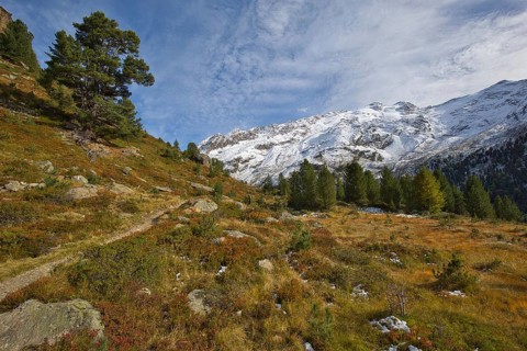 Mountain landscape in the Langtauferer Valley in South Tyrol, Italy