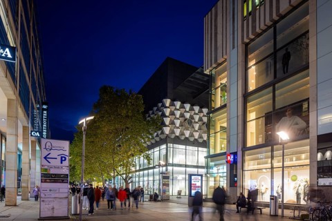 Prager Straße in the evening with the Centrum Gallery, Dresden, Saxony, Germany