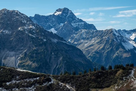 View from Kanzelwand mountain station to Großer Widderstein, Kleinwalsertal, Vorarlberg, Allgäu