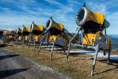 Snow cannons, snow-making systems at Kanzelwand summit station, Kleinwalsertal, Allgäu Alps,
