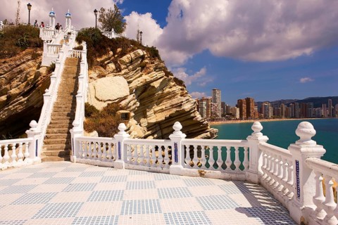 View from Balcon del Mediterraneo, stairs, Benidorm, Valencia (region), Costa Blanca, Spain
