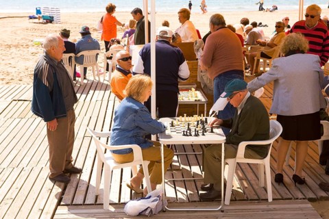 Social game, seaside promenade, Benidorm, Spain