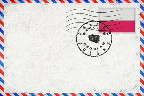 Poland Wroclaw Vintage Air Mail Envelope with Flag and Postmark