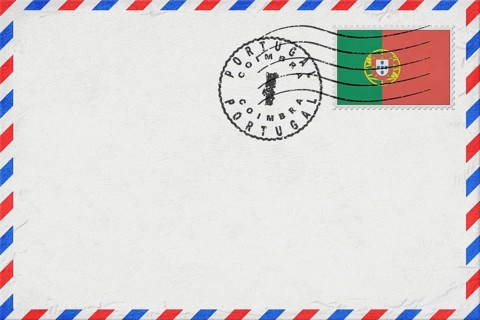 Portugal Coimbra Vintage Air Mail Envelope with Flag and Postmark